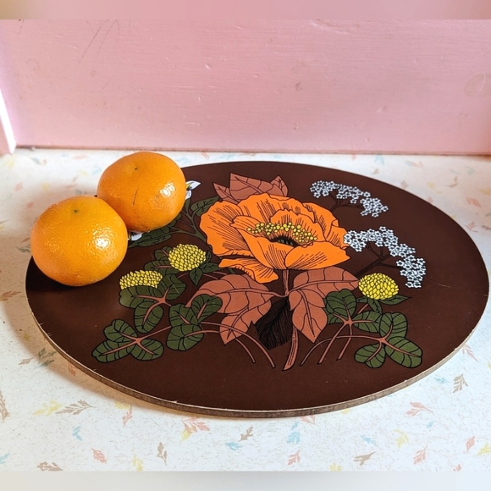 Vintage 1970's Pot Holder Casserole Stand Kitchen Counter Top Floral Tray Trivet - Picture 2 of 12